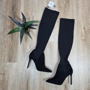 🆕️Zara Elegant Black Pull-on Knee-High Point Toe Women's Boots 6
